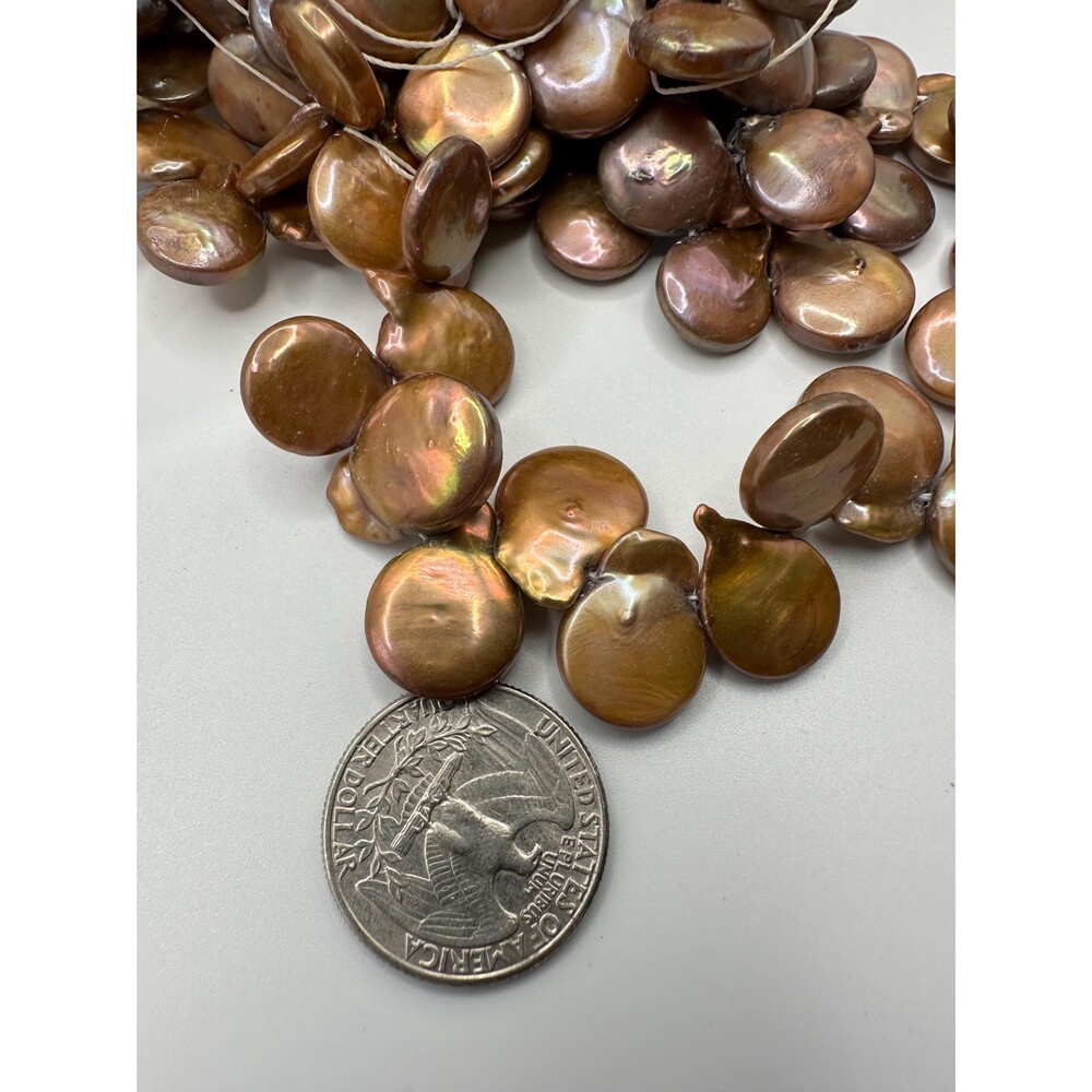 11-13 mm golden brown coin freshwater pearl, top side drilled AA+ baroque DIY 15 - Picture 7 of 10